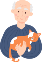 Happy elderly man with cat png
