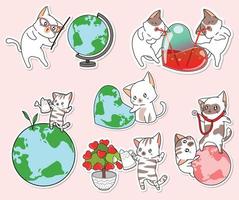 kitty cat sticker cartoon collection vector