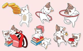 meow character sticker cartoon collection vector