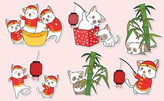 cat character sticker cartoon collection vector