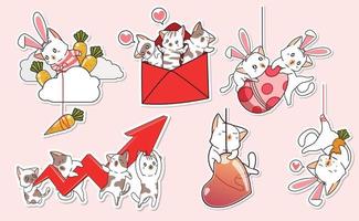 cute meow character sticker cartoon collection vector