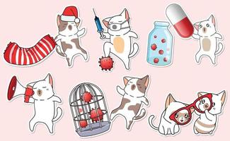 adorable kitten sticker cartoon collection vector