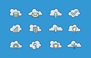 Outline Style Cloud Technology Flat Icon Set vector