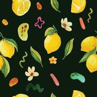 watercolor lemon fruit pattern vector