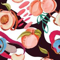 watercolor peach fruit pattern vector