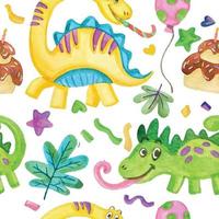 watercolor dino pattern vector