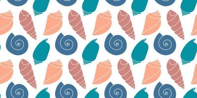 Vector seamless pattern. Line art sketch seashells. Isolated background. Decoration symbol of health calcium. Summer, sand and beach design. Repetitive ornament.