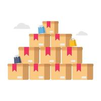 Carton delivery packaging with fragile signs illustration. vector