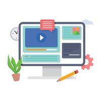 Online video distance training, streaming, webinar, conference videos illustration. vector