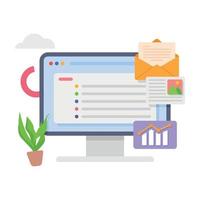 Mail service concept. Computer with open pages illustration. vector