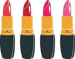 Multi-colored lipsticks for lips in a row. Creative vector illustration of cosmetics set. Creative vector element. Elegant product design on a transparent background. beauty product.