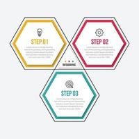 plantilla de infografía empresarial de tres pasos de estilo hexagonal vector