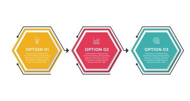 plantilla de infografía empresarial de tres pasos de estilo hexagonal vector