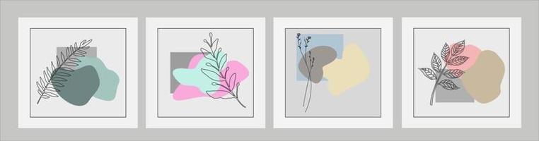 conjunto de cuatro fondos abstractos. dibujado a mano varias formas y objetos de garabatos. ilustración de vector de moda contemporánea moderna. cada fondo está aislado. colores pastel