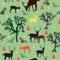 Seamless pattern with deers and trees vector