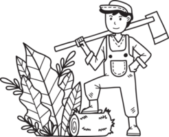 Hand Drawn Male farmer holding a hoe digging the ground illustration png