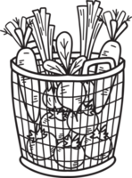 Hand Drawn Basket with fruits and vegetables inside illustration png