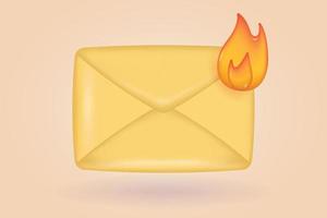 icono de vector 3d carta de sobre cerrado, carta de correo con fuego. elementos realistas para el diseño de la fecha límite. símbolo aislado. correo ardiente o directo