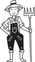 granjero masculino dibujado a mano sosteniendo una ilustración de rastrillo png