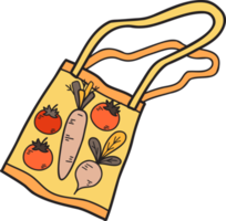bolsa dibujada a mano con frutas y verduras dentro de la ilustración png
