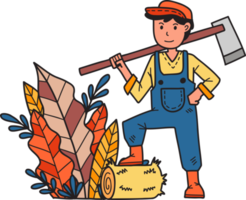 Hand Drawn Male farmer holding a hoe digging the ground illustration png