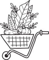 Hand Drawn fruits and vegetables on the cart illustration png