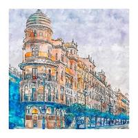 Seville Spain Watercolor sketch hand drawn illustration vector