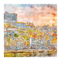 Porto Portugal Watercolor sketch hand drawn illustration vector