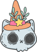 cute Halloween kitten cat skull cartoon animal doodle outline png