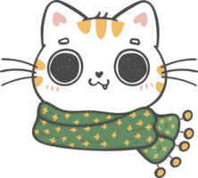 cute funny Christmas kitten cat wear winter knitted scarf cartoon doodle animal hand drawing png