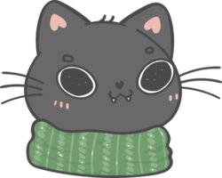 mignon drôle noël chaton chat porter hiver écharpe tricotée dessin animé doodle animal dessin à la main png