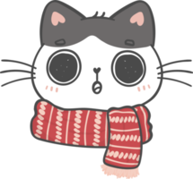 cute funny Christmas kitten cat wear winter knitted scarf cartoon doodle animal hand drawing png