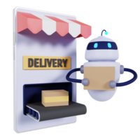 illustration de robot de service de livraison en ligne 3d png