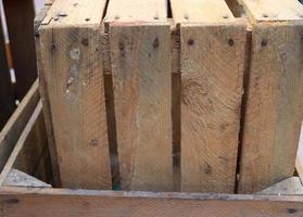 Very old wooden crates with some cracks in a close up view photo