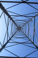 Electric antenna and communication transmitter tower in a northern european landscape against a blue sky photo