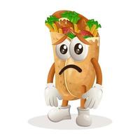 Cute burrito mascot with sad expression vector