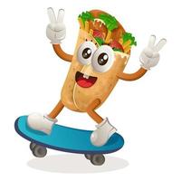 Cute burrito mascot playing skateboard, skateboarding vector