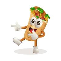Cute burrito mascot playful with pointed hand vector