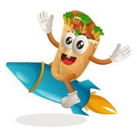 Cute burrito mascot flying on rocket vector