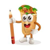 Linda mascota burrito con lápiz vector