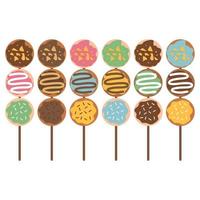 Donut stick icons set cartoon vector