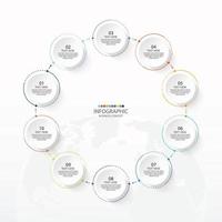 Basic circle infographic template with 10 steps, process or options, process chart, Used for process diagram, presentations, workflow layout, flow chart, infograph. Vector eps10 illustration.