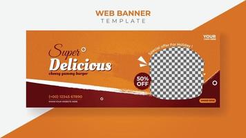 Delicious burger and fast food restaurant social media cover template free vector