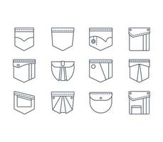 Pockets and Denim patch icon set vector