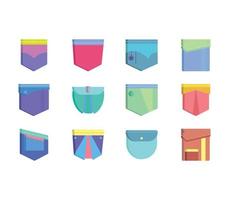 Pockets and Denim patch icon set vector