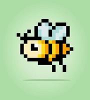 Pixel 8 bit bee. Animal game assets in vector illustration.