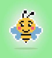 Pixel 8 bit bee. Animal game assets in vector illustration.