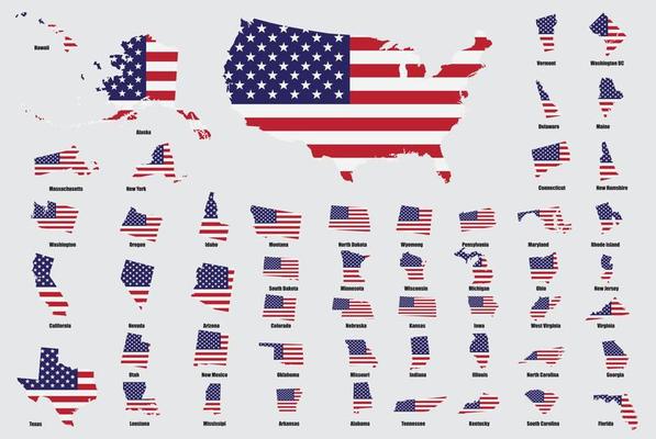 United states of America with each state map on USA flag.