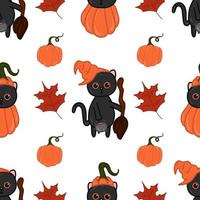 Halloween kawaii cat with costume vector seamless pattern