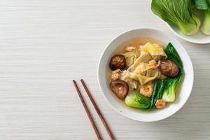 pork dumpling soup with shrimps and vegetable photo